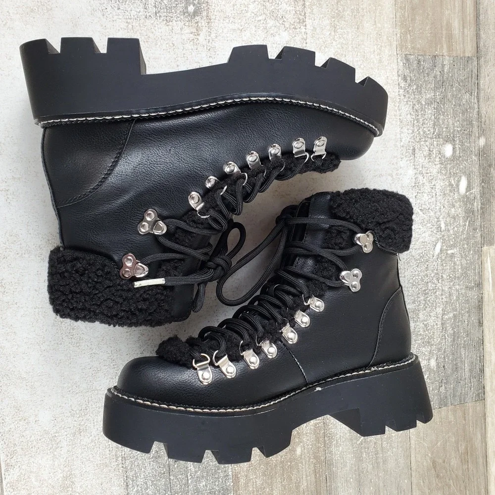 Steve Madden Cyclone Womens Winter Boots Sz 5.5 M Black Paris Faux-Shearling